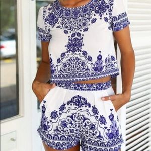 Blue and white 2 piece